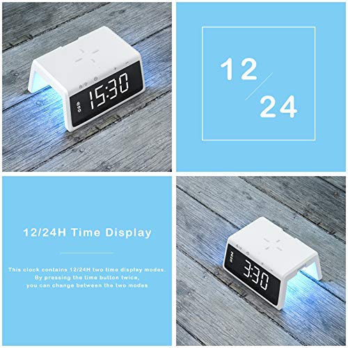 Wireless Charging Alarm Clock for Bedroom, Pointuch Digital Alarm Clock