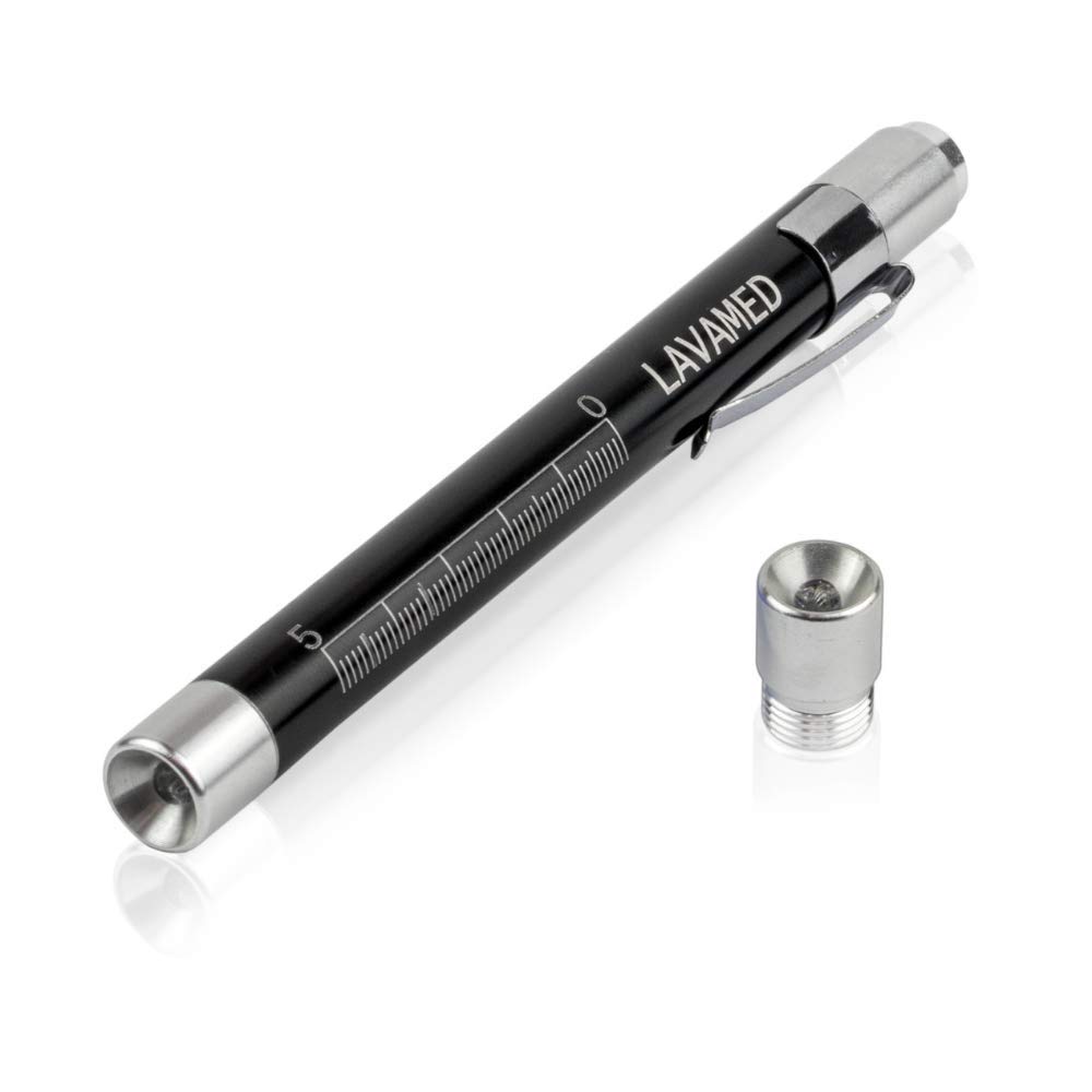 Diagnostic Light, Professional LED Lamp with Measuring Scale, White and Yellow Light, Aluminium Diagnostic Lamp, Ballpoint Pen Lamp, Penlight, 2 Metres, Shockproof, Black