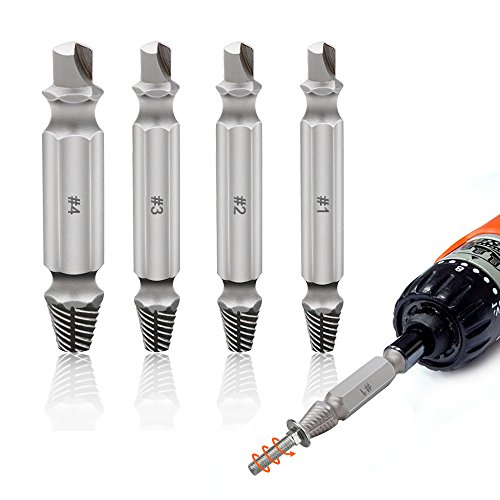 Tresbro Damaged Screw Extractor Set of 4 Pcs High-Speed Steel Drill Bits, Grabit Screw EZ Out Extractor for Removing Stripped Screws and Broken Bolt