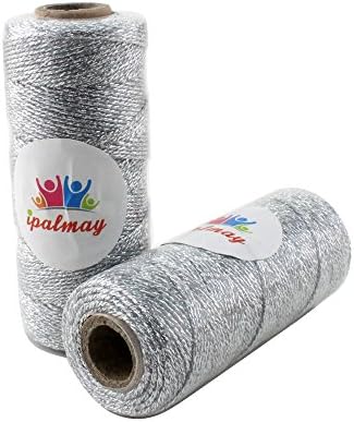 Ipalmay 100m Metallic Silver Bakers Twine Spool 3-Ply for DIY Crafts Arts or Gift Wrapping, Pack of 2