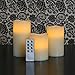 Flameless Wax Pillar Candles, Warm White Flickering LEDs, Set of 3, Remote & Batteries Included, Ivory Candle Set by LampLust