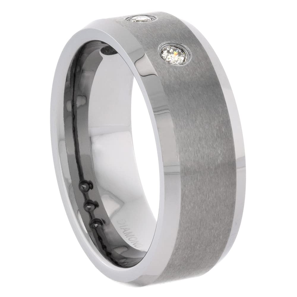 Sabrina Silver 8mm Tungsten Carbide 3 Stone Diamond Wedding Ring 0.22 cttw Beveled Edges Comfort fit sizes 8 to 14