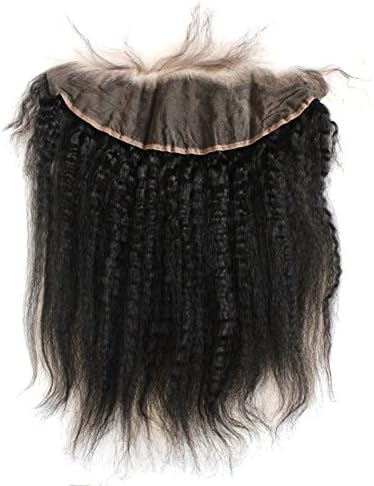 ZigZag Hair Kinky Straight 13x4 Lace Frontal Closure Brazilian Human Hair Pre Plucked Natural Hairline Ear to Ear Full Lace Closure with Baby Hair Natural Color (18inch, Kinky Straight)
