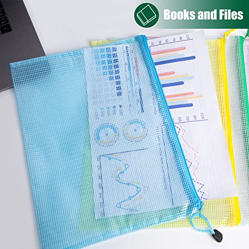 Koogel Plastic Wallets A4 File Document Folder, 12PCS Zipper Locked Bags Zip Folders Waterproof Storage for Travel Office School Home Pockets