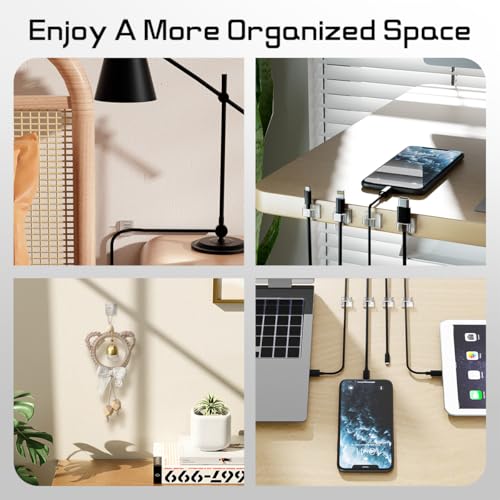 KGROTE Pack of 100 Cable Holders, Cable Management Organiser, Cable Clips, Self-Adhesive Outdoor Cable Clips, Cable Hooks, Wire Holder for Cable Management, Cable Attachment, Fairy Lights (Transparent)