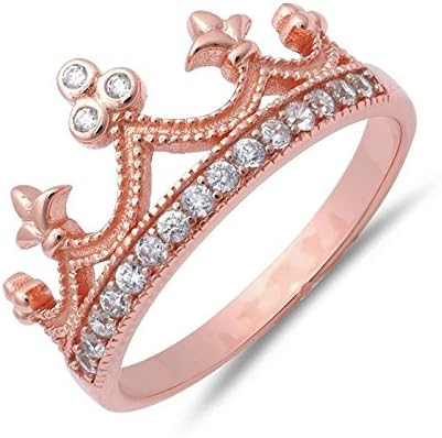 Wedding Season Import Crown Ring .925 Sterling Silver Princess Tiara Unique Womens Girls Band Color Option Sizes 4-12