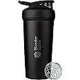 BlenderBottle Strada Shaker Cup Insulated Stainless Steel Water Bottle with Wire Whisk, 24-Ounce, Black