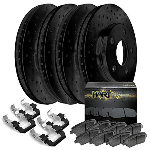 Fit 1998-2002 Mazda 626 Front Rear Sport Black Drilled Brake Rotors+Ceramic Pads
