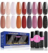 Lavender Violets Gel Nail Polish Kit with Base and Glossy & Matte Top Coat 9 Colors Red Orange Bl...