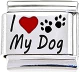 Stylysh Charms Dog I Love My PET PAW RH Laser Italian 9mm Link DG418