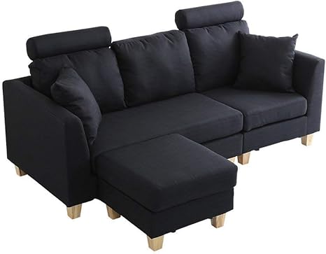 Amazon Semi Sh 3人掛け カウチソファ ヘッドレスト付き コーナーソファー ハイバックソファ オットマン付き ブラック Sh Hc3p ソファ カウチ オンライン通販