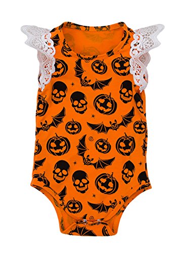 stylesilove Infant Baby Girl Halloween Long Sleeve Cotton Romper Tutu Party Dress Headband 2 pcs Outfit (Orange Bodysuit, 73/6-12 Months)