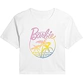 Barbie Women's Juniors Palm Tree Tropical Logo Classic Fit Soft Feel Cropped Short Sleeve T-Shirt