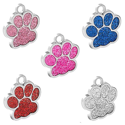 Reopet Customized Dog ID Tags / Personalized Engraved Glitter Pet Tag for Small Medium Large Dog and Cat / Red / Pink / Blue / Hot Pink / White