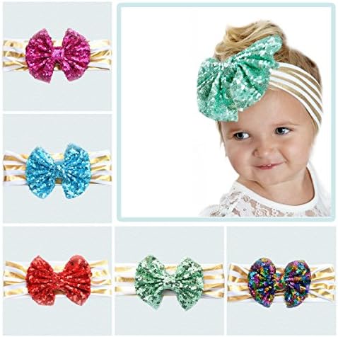 Novolix 5pcs Fashion Girls Headband Shining Sequins Hair Bows Stripe Head Wrap