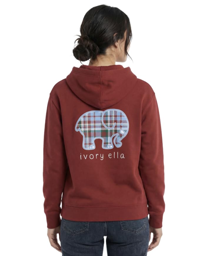 Ivory Ella, Women, Plaid Tidings Hoodie Sweatshirt, Maroon, S