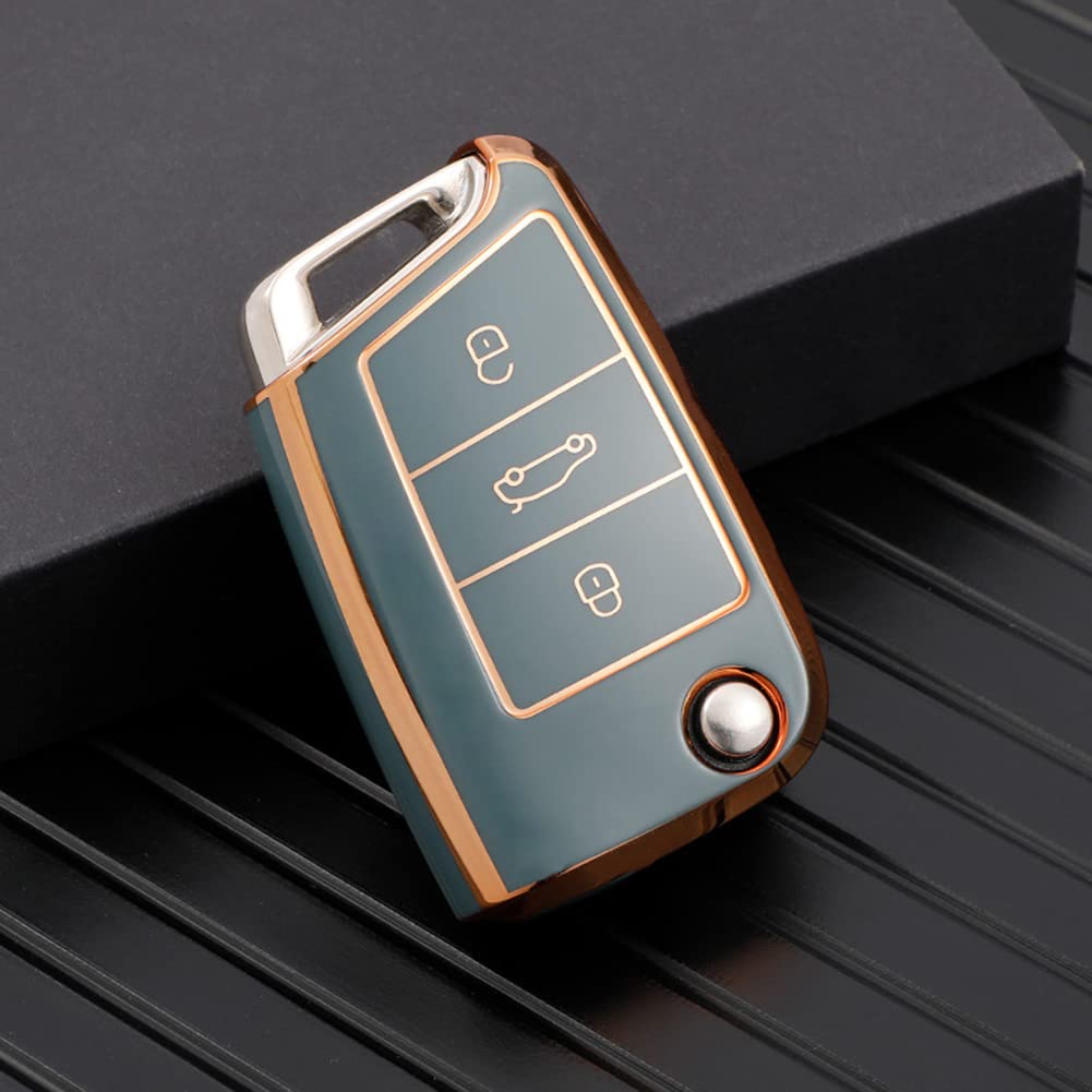 Car Key Protective Cover Compatible for W Golf 7 MK7 GTI Skoda Seat Leon Octavia Polo,3 Buttons Remote Key Fob Soft Soft TPU Silicone Case(Blue)