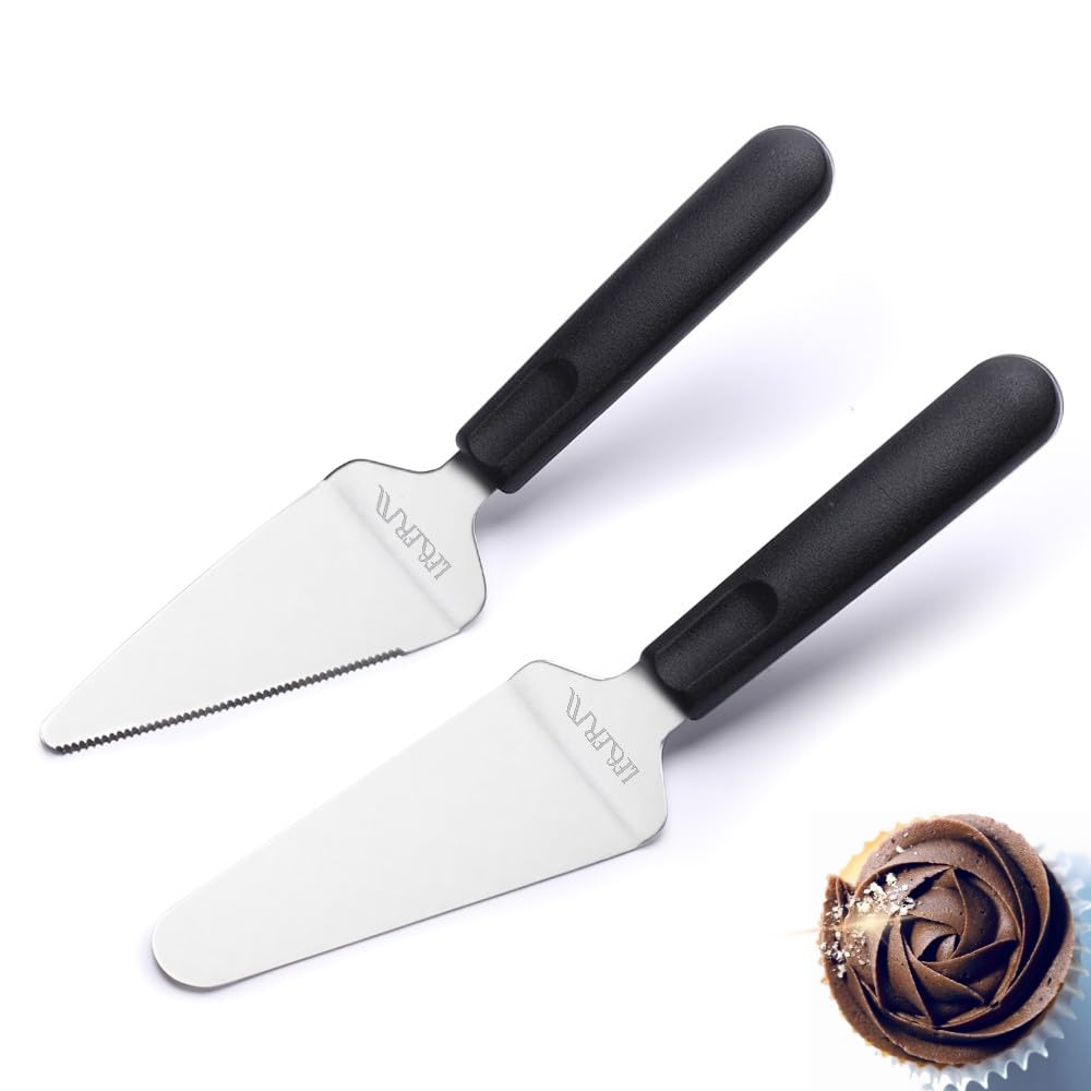LEGERM【2-Pack】 Premium Cake Slice Set, Stainless Steel Smooth & Serrated Cake Slicer, Pizza & Dessert Cake Cutter | Dishwasher Safe | Right/Left Handed Friendly Kitchen Utensil (Black)