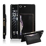 Premium Leather Wallet Case Cover with Stand Card Holder for Sony Xperia M5 Phone (Bracket - Black)