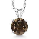 Gem Stone King 14K White Gold Brown Smoky Quartz Pendant Necklace for Women | 0.80 Cttw | Gemstone Birthstone | Round 6MM | With 18 Inch Silver Chain