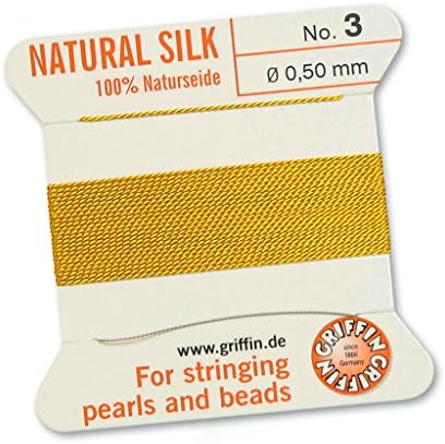 GRIFFIN 100% Natural Silk Beading Cord String Thread - Yellow - 5 Packs - Size 0.50mm