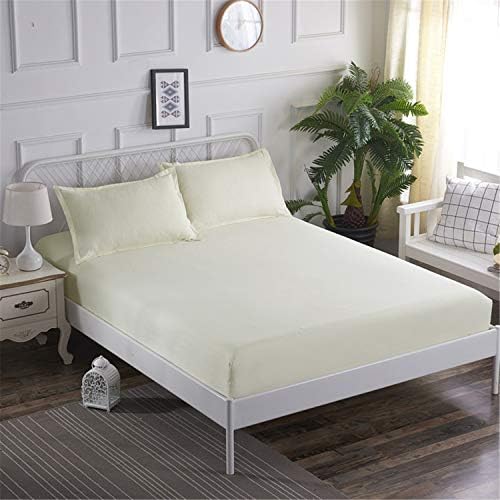 Moange Camel Color Fitted Sheet Solid Color Bed Sheet Matterss Cover Protect 120X200cm/150X200cm/180X200cm Size Beige Color 2pcs Pillowcases