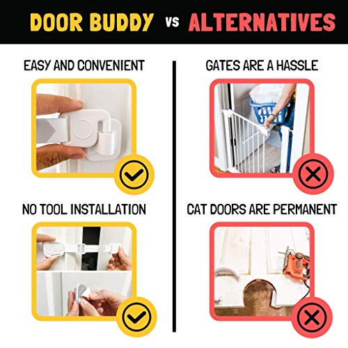 Door Buddy Door Latch Plus Door Stopper. Keep Dog Out of Litter Box and