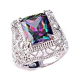 Psiroy Women's 925 Sterling Silver 5ct Rainbow Topaz Filled Ring