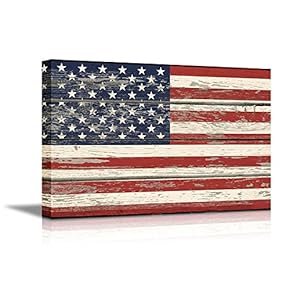 USA Flag on Vintage Wood Background Wall Decor