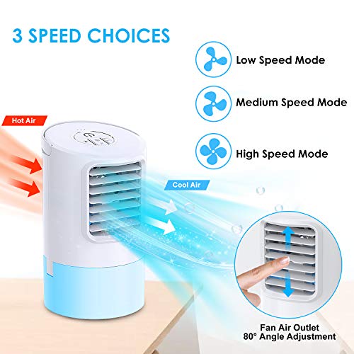 BOYON Portable Air Cooler, Evaporative Air Cooler, Personal Air Conditioner Fan with Timer, Handle, 3 Speeds, 7 Night Lights for Home, Office and Room (White)