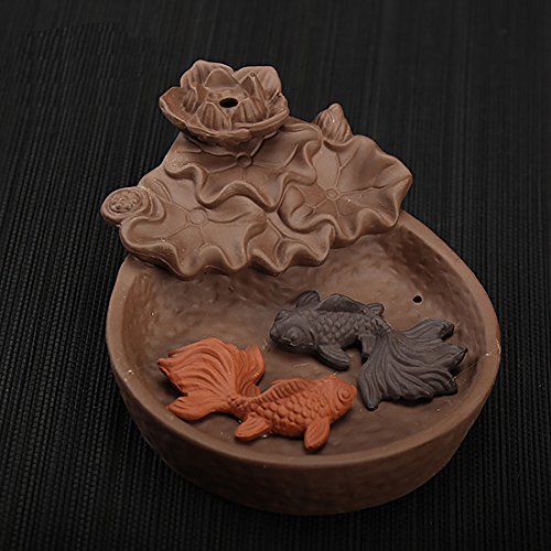NewEGG Two Fishes Ceramic Purple Clay Smoke Backflow Incense Cone Sticks Burner Holder - Thumbnail 3