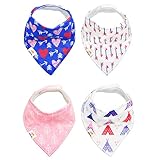 Natemia Cute Baby Bandana Drool Bibs - 4 - Pack Set with Snaps! Soft and Absorbent - Perfect Baby Gift Set for Drooling, Feeding and Teething