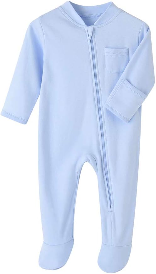 Baby Footed Pajamas Cotton Long Sleeve Zipper Romper Sleep and Play 0-12 Months