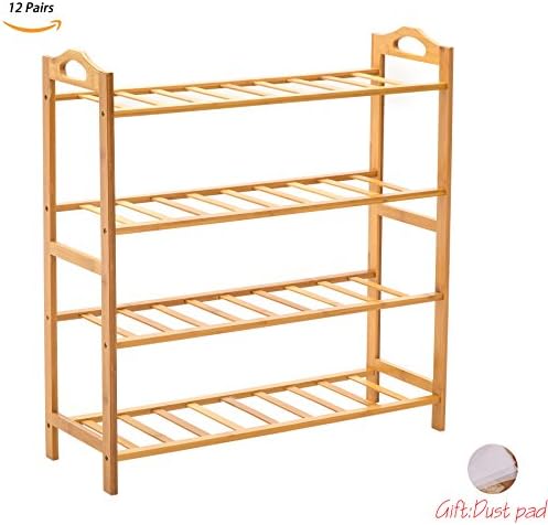 Bamboo Shoe Rack 4-Tier Entryway Shoe Shelf Storage Organizer For Home &amp; Office Easy to Assemble (4-Tier, Natural)