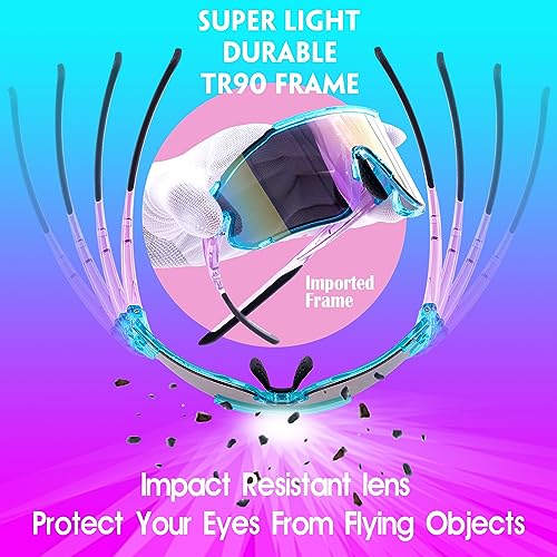 Semjar Cycling Glasses Sports Sunglasses,UV400 Adjustable Softball Baseball Sunglasses for Mens Women Youth,80s Cool Polarized Running Sunglass Purple Lens