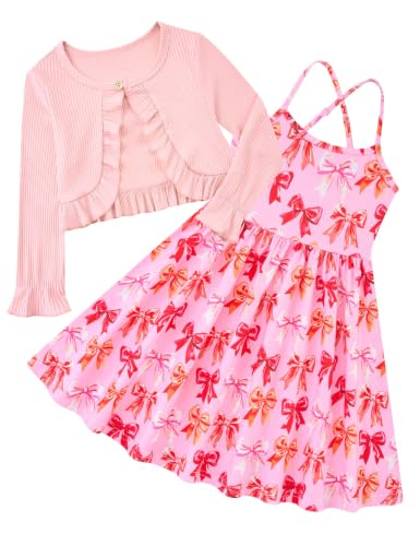 5T 6T Dresses for Girl Size 5 6 Girls Strap Dress with Cardigan Fall Outfit at Amazon