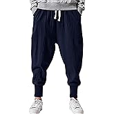 Pengfei Mens Cotton Cargo Pants Joggers Lightweight Elastic Waist Sweatpants Pants Navy