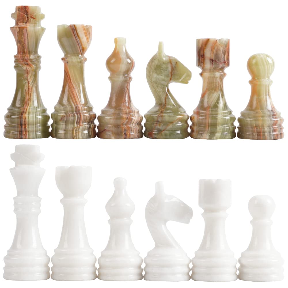 Radicaln Marble Chess Figures 3.5'' Inches White and Green Handmade Marble Chess Pieces for Board Game Figures & Board Travel Set