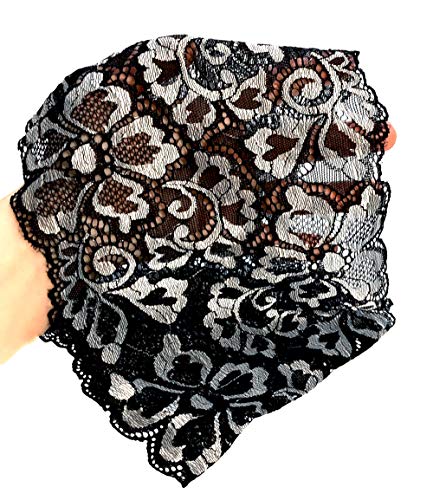ShariRose Stunning Stretch Wide Floral Lace Headbands in Many Beautiful Colors Handmade (Black Silver) - Thumbnail 3