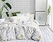 Wake In Cloud - Botanical Duvet Cover Set, 100% Cotton Bedding, Cottagecore Yellow Flowers and Green Leaves Floral Garden Pattern Printed on White (3pcs, King Size)