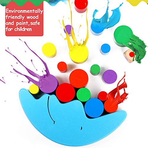 Vigeiya Wooden Stacking Game Moon Balance Building Blocks with Storage Bag Early Educational Sorting Toy for Kids