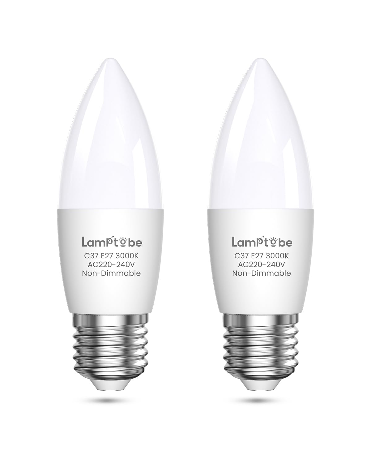 Lamptobe Candle E27 Screw Bulb, Large Screw in Light Bulb E27 LED Bulb, Non-dimmable 7W C37 ES Candle Light Bulbs for Chandelier and Ceiling Pendant, Warm White 3000K, 2-Pack