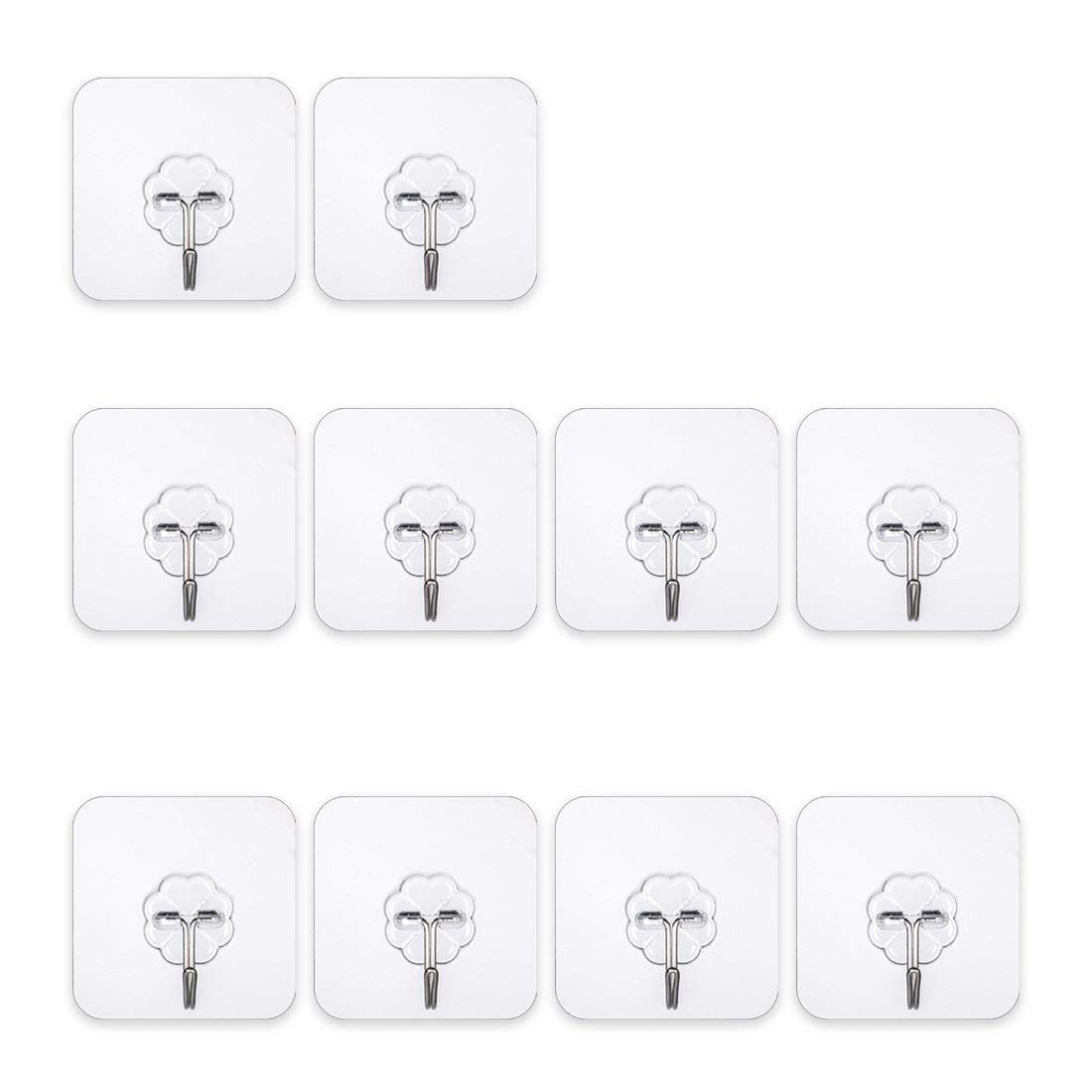 Toumett 10pcs Clear Hanging Wall Hooks 15kg (max) Heavy Duty Reusable Adhesive Hooks Nail Free No Scratch Super Waterproof Seamless Sticky Hooks for Bathroom Kitchen Wall Door and Ceiling