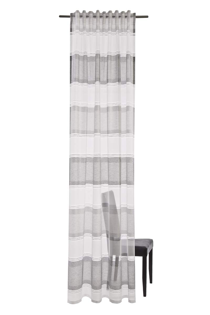 Homing Semi-Transparent Curtain Horizontal Stripes White/Grey (1 Piece) 245 x 140 cm (H x W)