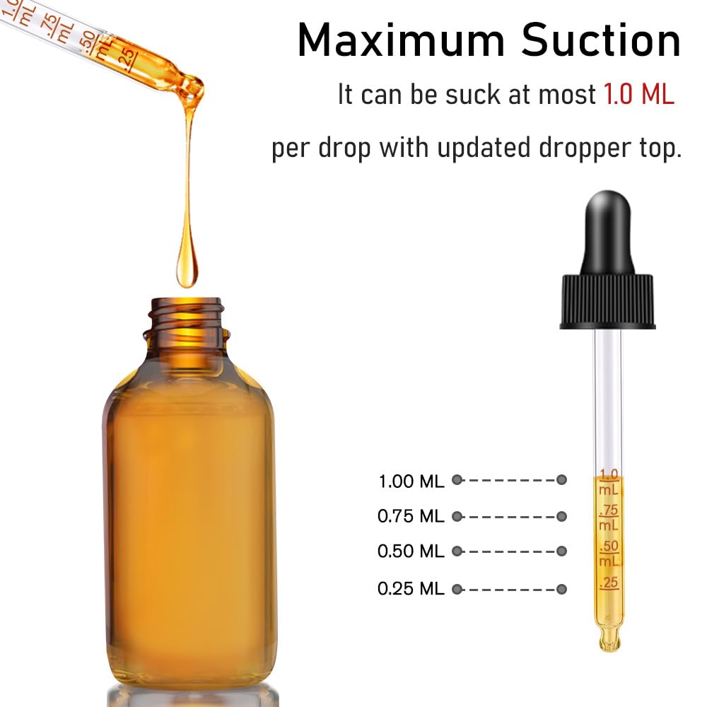 Bumobum Dropper Bottle 2 oz, 2 pack Amber Glass Eye Dropper Bottles with Labels and Funnel, Tincture Bottle with Measured Dropper - Leakproof Essential Oils Bottles for Health, Personal Care & Beauty