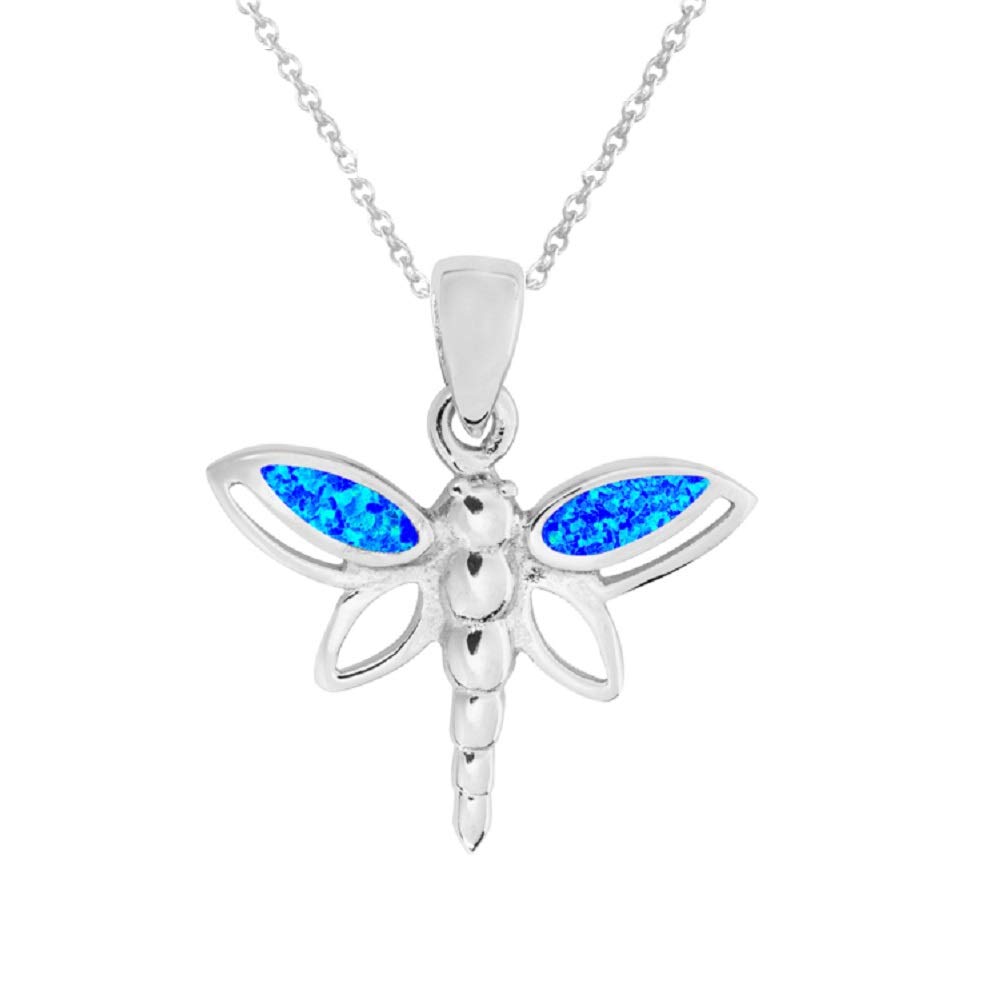 925 Sterling Silver Blue Opal Necklaces Genuine Gemstones Ethically Sourced From India Fine Jewellery For Girls Women (Dragonfly)