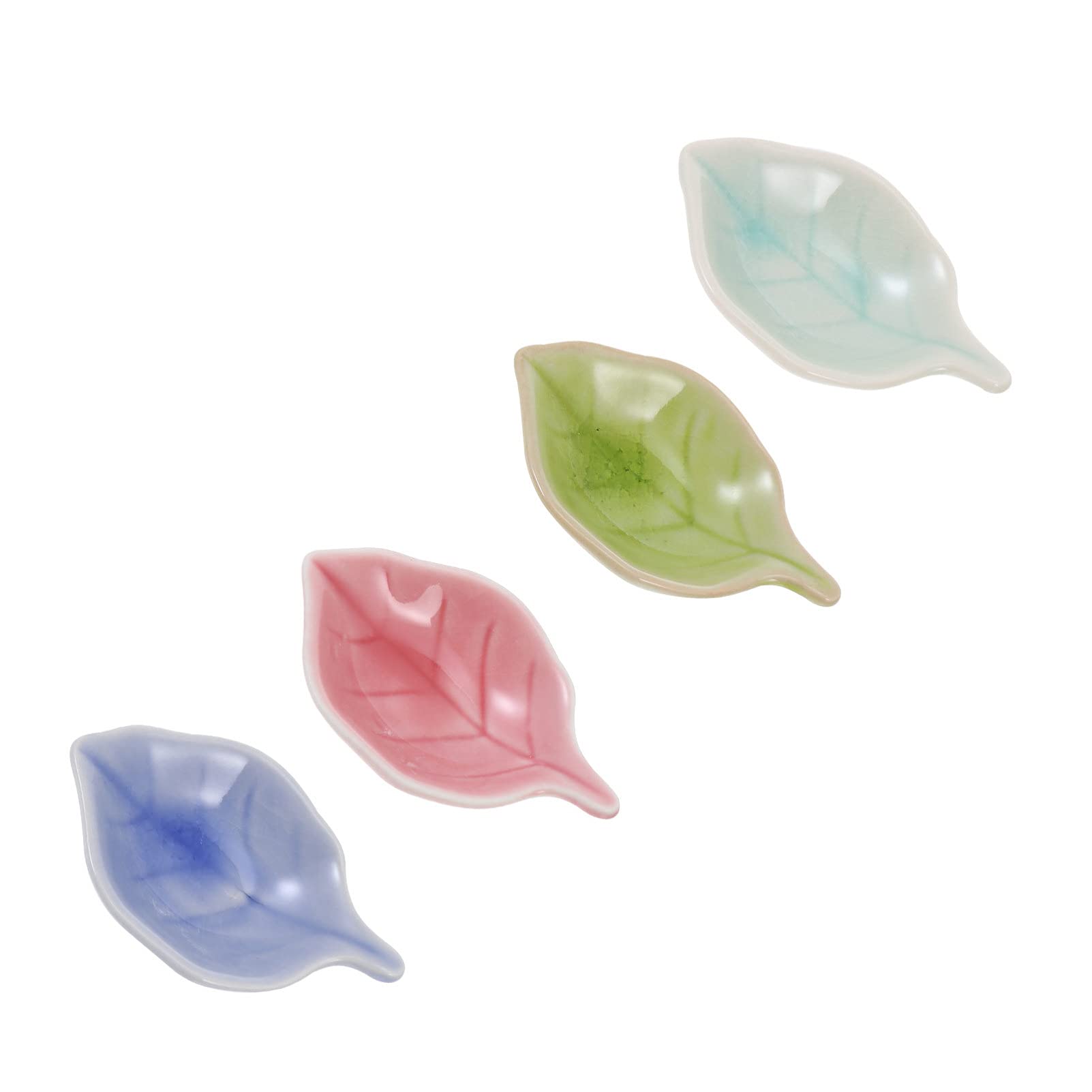 Lurrose Fruit Bowl 4pcs Ceramics Leaves Plates Seasoning Dishes Tea Bag Holders Teaspoon Oil Plates Ketchup Saucer Serving Dish for Appetizer Plates Vinegar Salad Soy Essential Oils