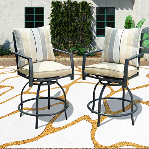 Patio Festival Swivel Bar Stools Patio Height Bistro Chairs Set of 2 PCS Outdoor Conversation Se ...