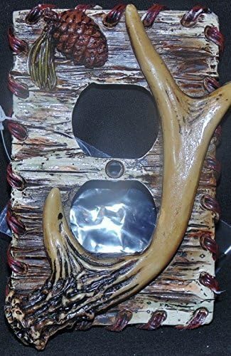 Lodge Rustic Decor Antler Pinecone Tree Bark Double Wall Outlet Plate Cover