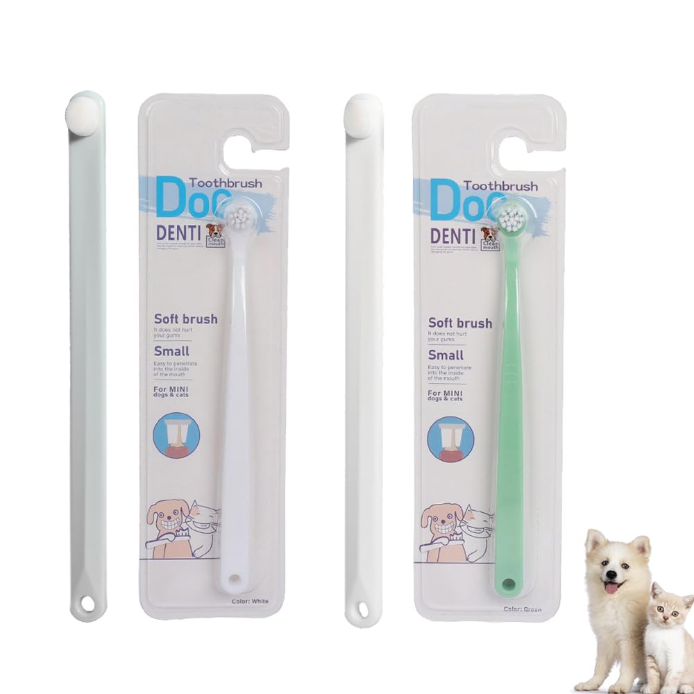 Juleioube 4 PCS Dog Toothbrush Long Handle Pet Toothbrushes with Mini Soft Head Plastic Cat Teeth Cleaning Toothbrush Dental Care for Puppy Small Dog Cat Pet Teeth Cleaning, White